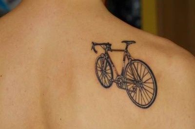 Black 3D Bike Tattoo On Right Back Shoulder