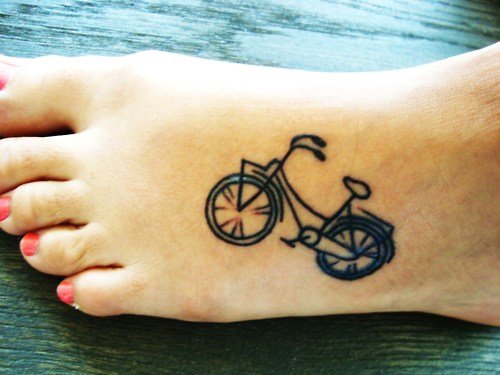Black Bike Tattoo On Girl Foot