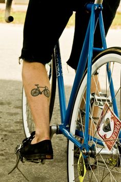 Black Bike Tattoo On Left Leg Calf