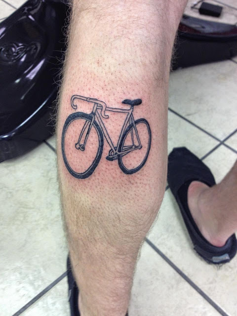 Black Bike Tattoo On Leg Calf