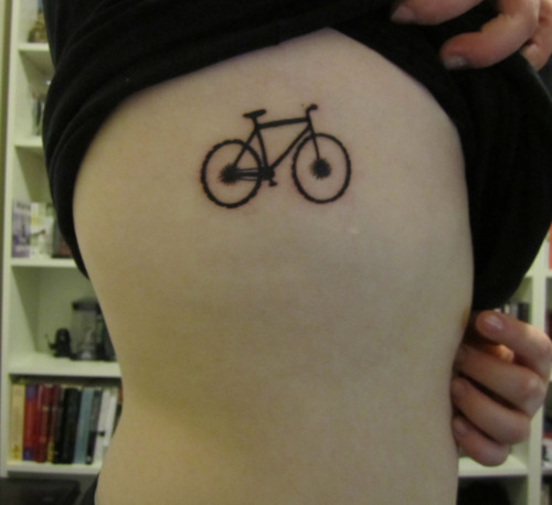 Black Bike Tattoo On Side Rib
