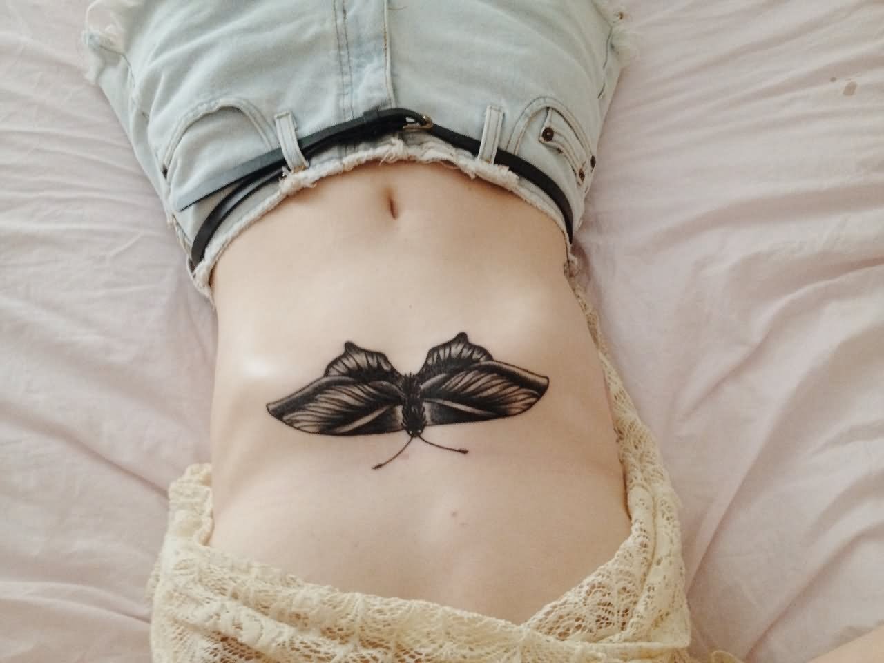 Black Butterfly Tattoo On Belly