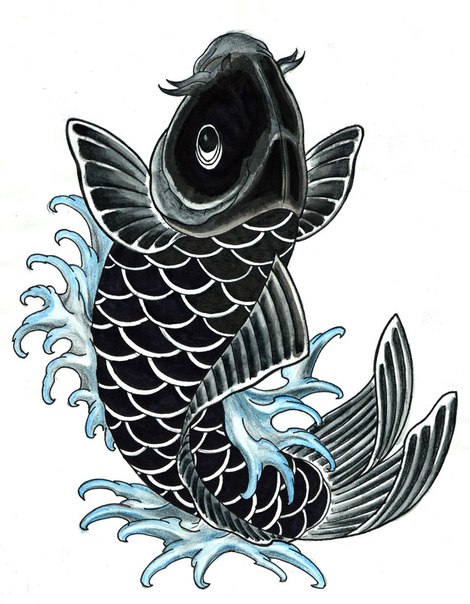 Black Carp Fish Tattoo Design