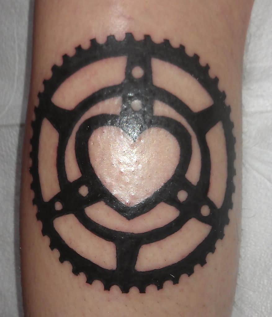 Black Heart Bike Gear Tattoo Design