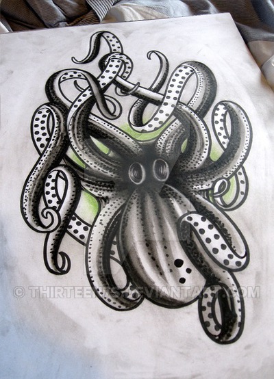 Black Ink Kraken Tattoo Design By Gord Kennedy