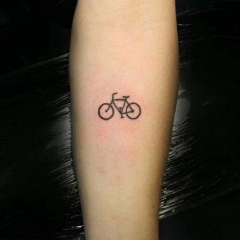 Black Little Simple Bike Tattoo Design For Arm