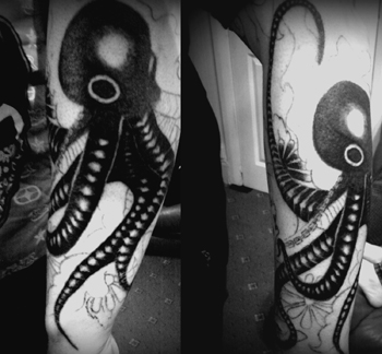 Black Octopus Sleeve Tattoo by Dinky