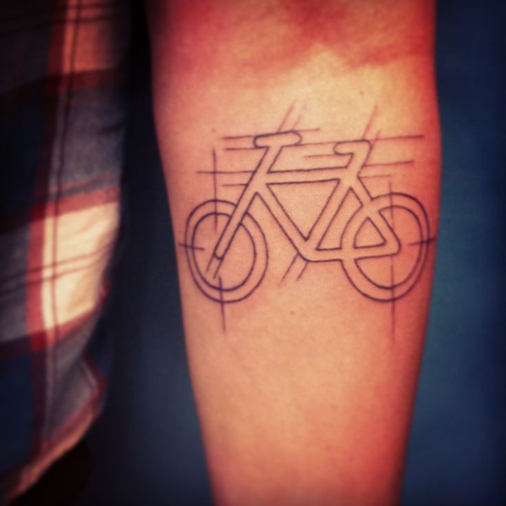 Black Outline Bike Tattoo On Forearm