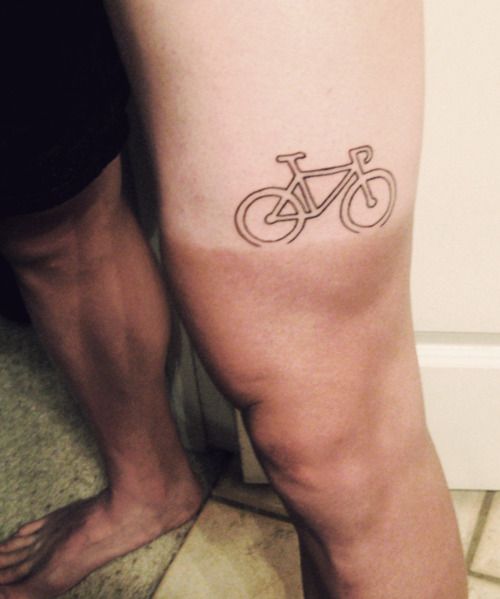 Black Outline Bike Tattoo On Thigh
