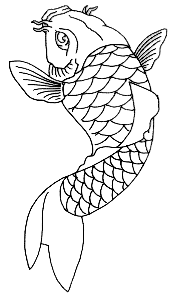 Black Outline Carp Fish Tattoo Stencil