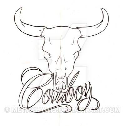 Black Outline Cow Skull Tattoo Stencil