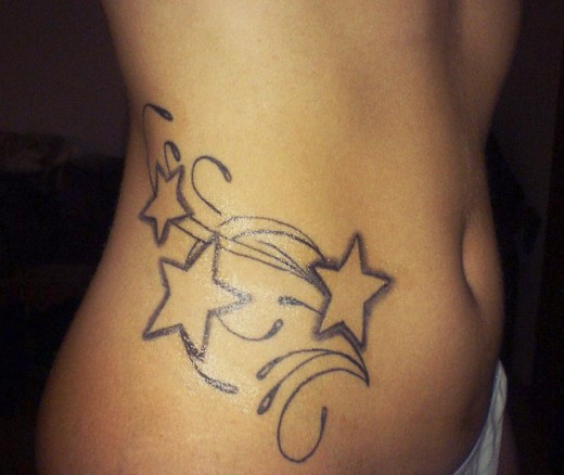 Black Outline Three Stars Tattoo On Side Belly