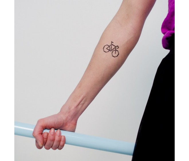 Black Pixel Bike Tattoo On Forearm