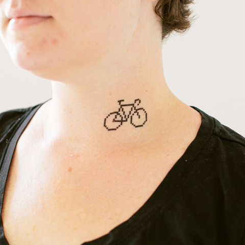 Black Pixel Bike Tattoo On Side Neck