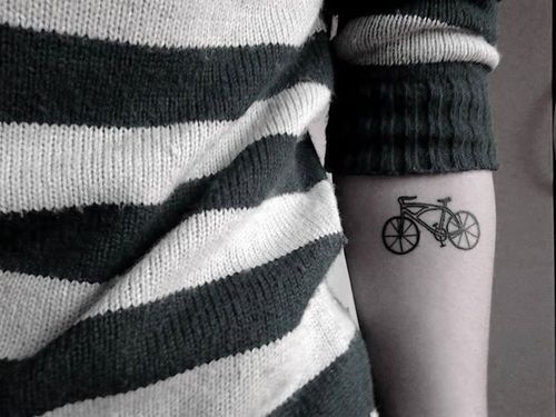 Black Simple Bike Tattoo On Forearm