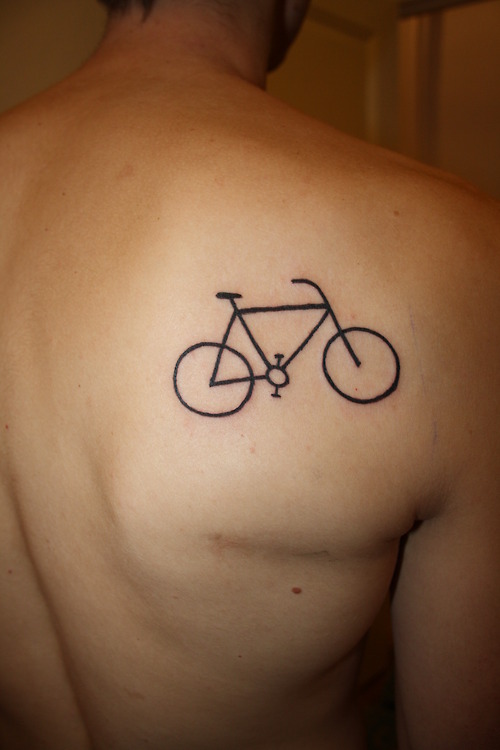 Black Simple Bike Tattoo On Right Back Shoulder