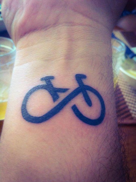 Black Simple Infinity Bike Logo Tattoo On Wrist