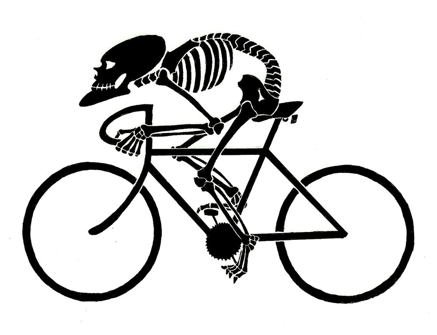 Black Skeleton Riding Bike Tattoo Stencil By Czajnik