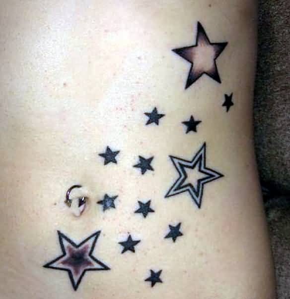 Black Stars Tattoo Design For Belly