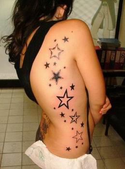 Black Stars Tattoo On Girl Side Belly