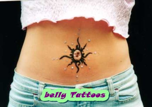 Black Sun Tattoo On Belly Button