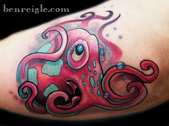 Blue Eye Red Octopus Tattoo Design
