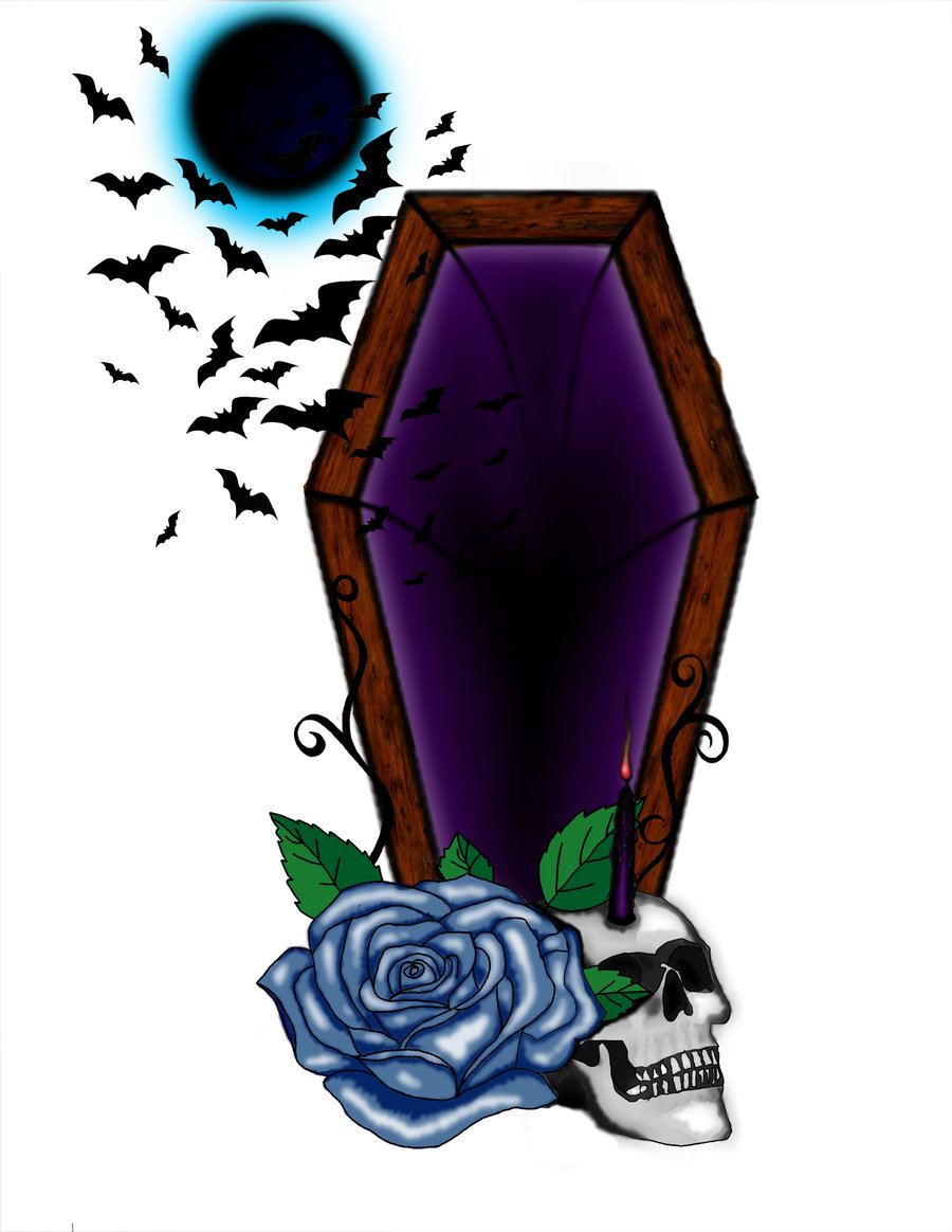 Blue Rose And Coffin Tattoo Design