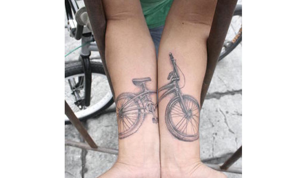 Bmx Bike Tattoo On Both Forearm