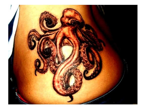 Brown Octopus Tattoo Side