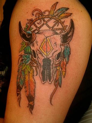 Bull Skull With Colorful Dreamcatcher