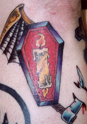 Burning Candle Coffin Tattoo For Men