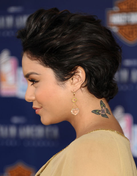 Butterfly Tattoo On Celebrity Vanessa Hudgens Back Neck