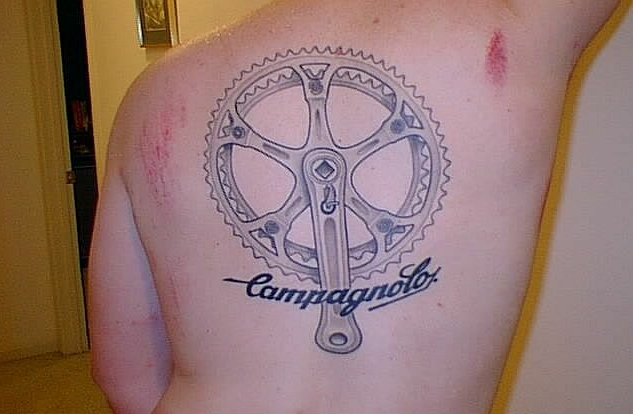 Campagnolo - Bike Gear Tattoo On Upper Back