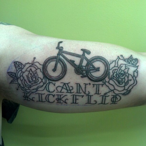 Can't Kick Flip - Bmx Bike With Two Rose Tattoo On Bicep