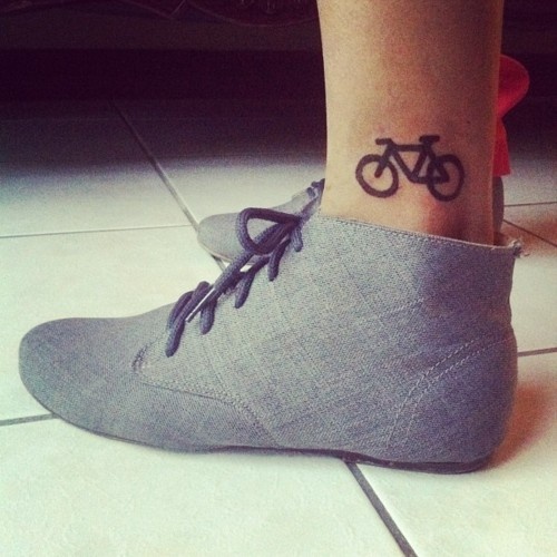 Classic Black Bike Tattoo On Leg