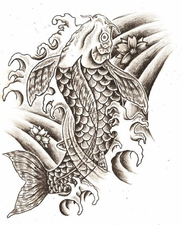 Classic Black Ink Carp Fish Tattoo Design