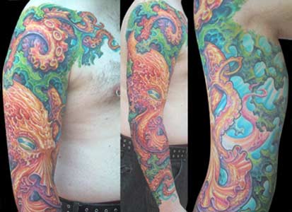 Colored Octopus Sleeve Tattoo For Men