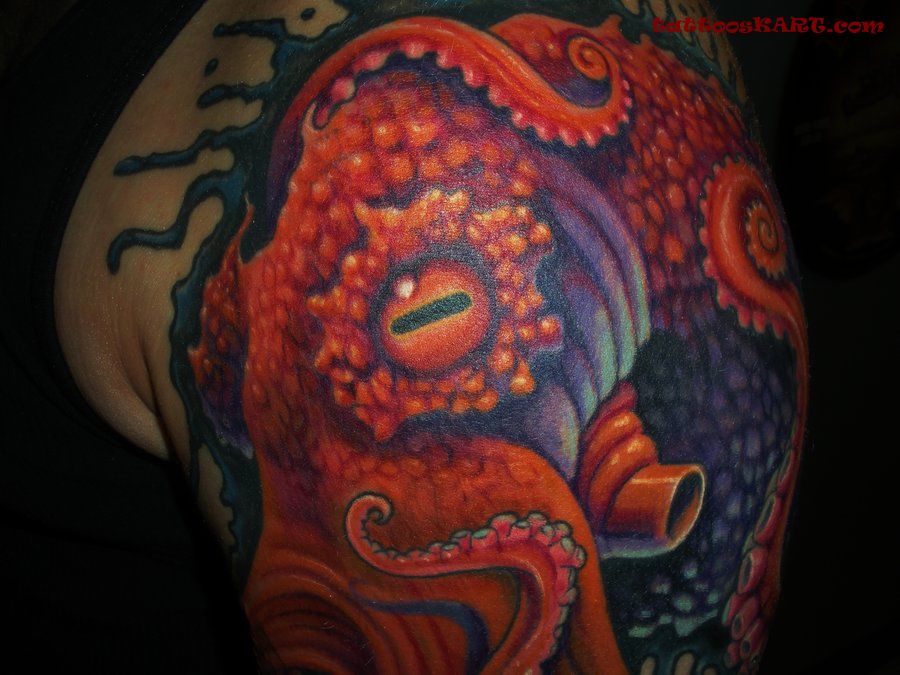 Colored Octopus Tattoo On Shoulder