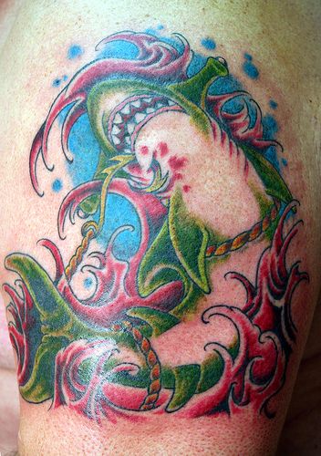 Colorful Aqua Shark Tattoo Design