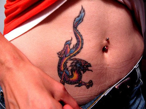 Colorful Dragon Tattoo Belly