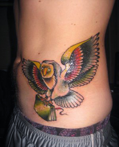 Colorful Owl Tattoo Design For Side Belly