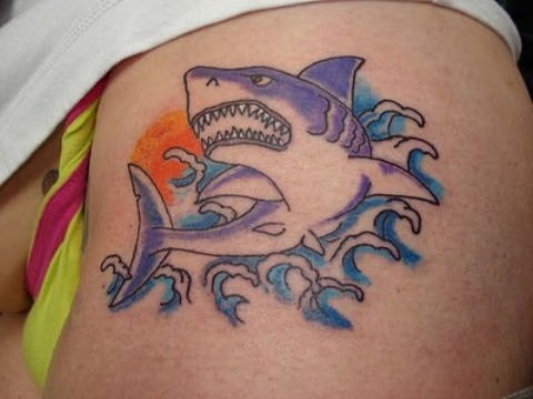 Cool Aqua Color Shark Tattoo Design