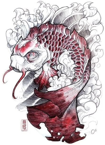 Cool Carp Fish Tattoo Design