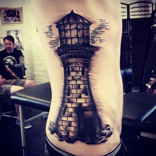 Cool Lighthouse Tattoo On Side Rib