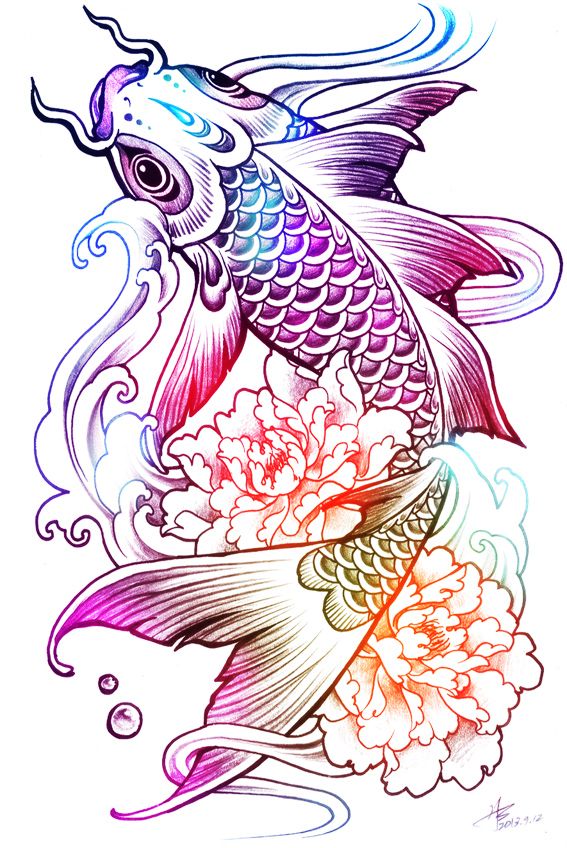 Cool Purple Carp Fish Tattoo Design