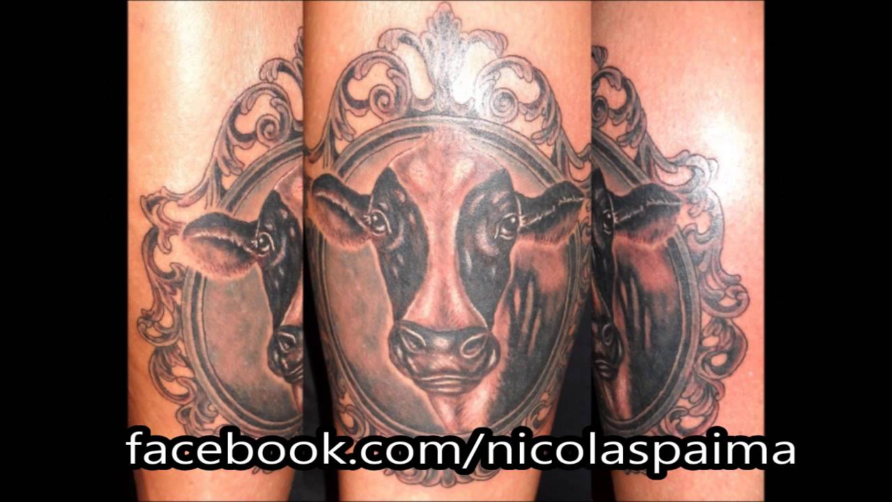 Cow Head In Frame Tattoo Design