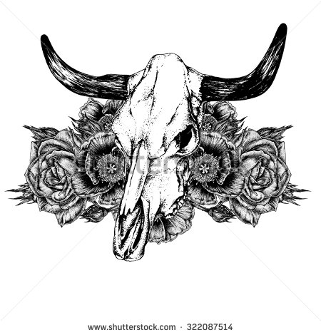 Cow Skull With Flowers Tattoo Design