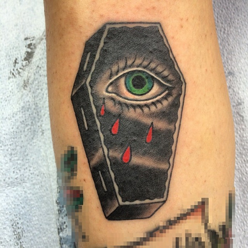 Crying Eye Black Coffin Tattoo
