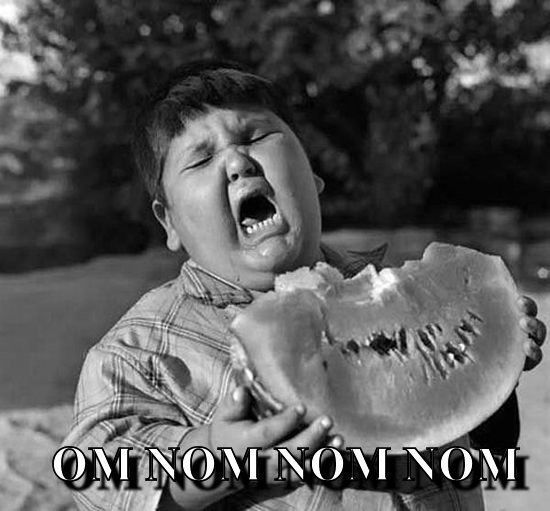 Crying Fat Kid With Watermelon Funny NOM NOM NOM Image For Facebook