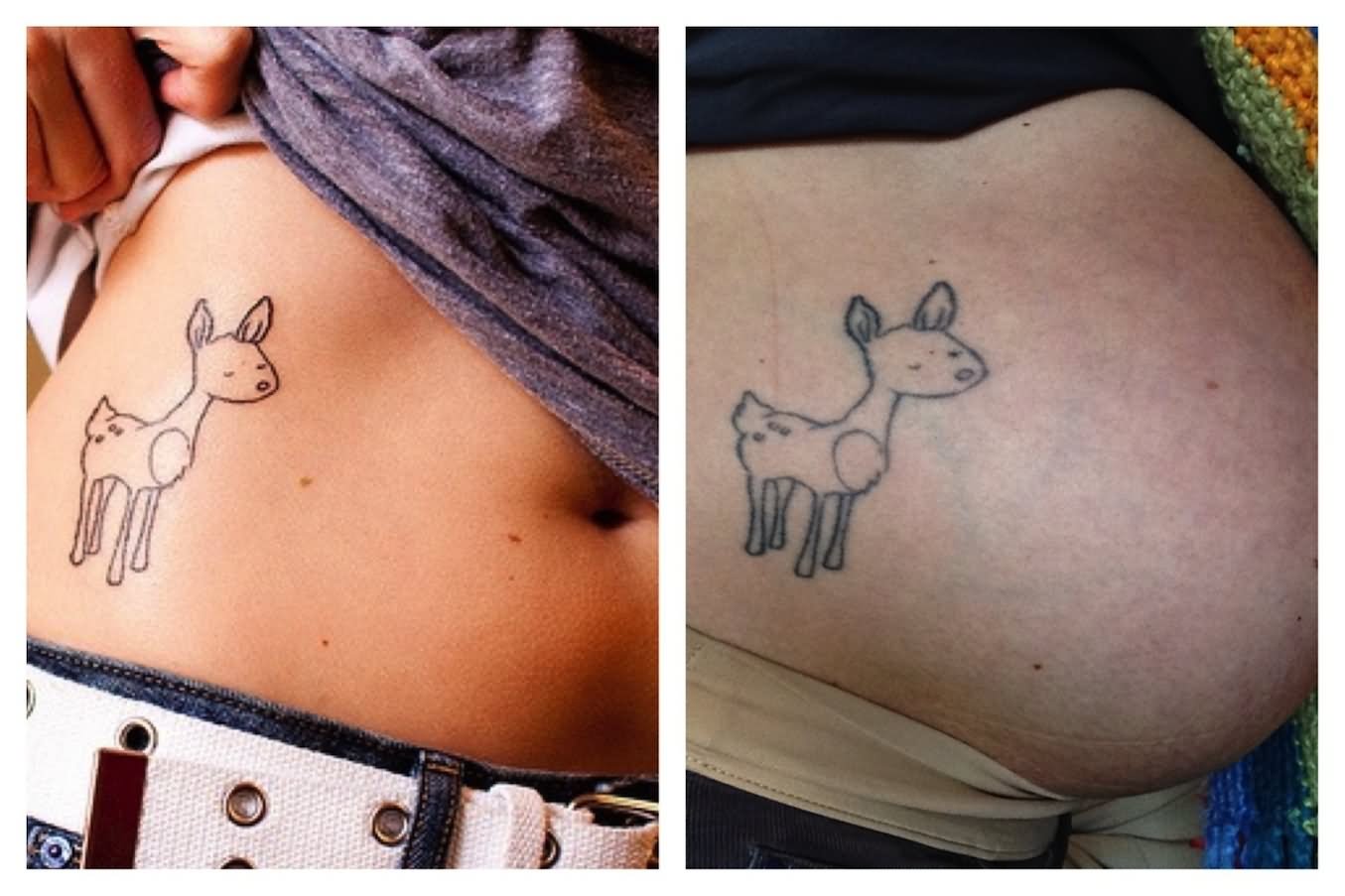 Cute Deer Tattoo On After Pregnancy Belly
